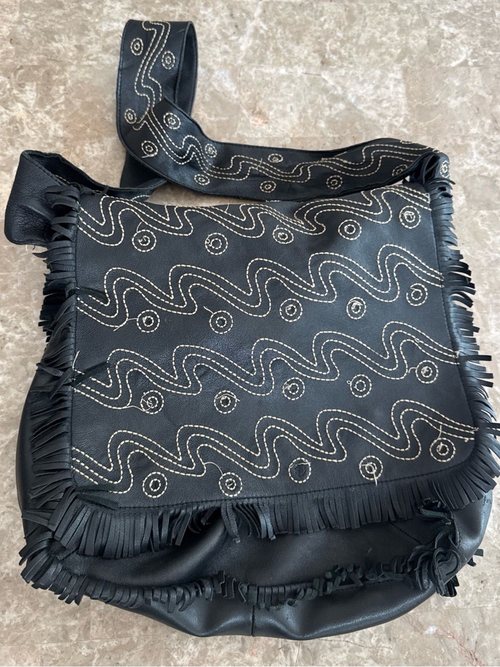 Fina Firenze vtg black leather hobo boho bag pre owned